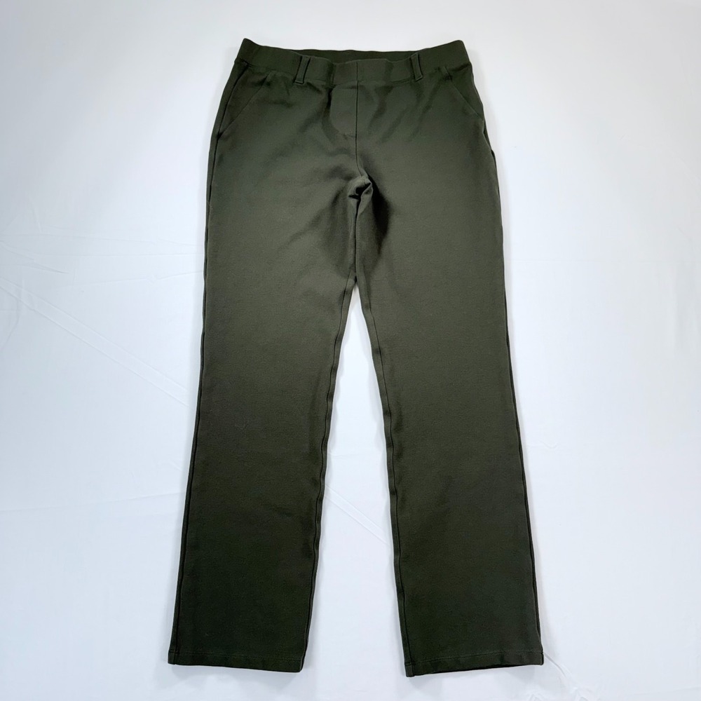 Quince Ultra Stretch Ponte Straight‎ Leg Pants Womens Small Petite Pull On Green
